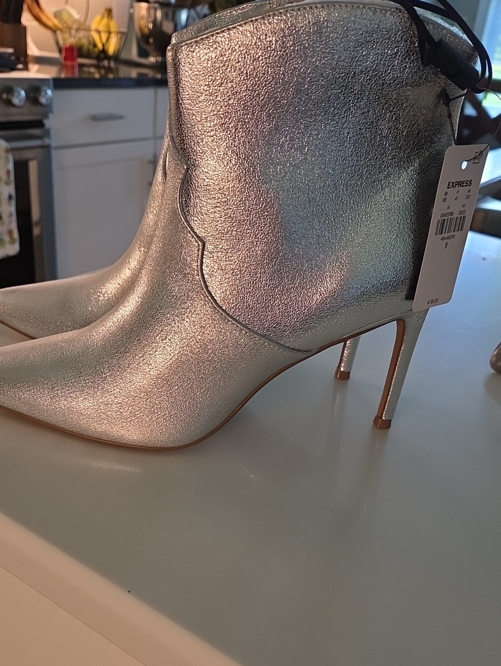 Express Silver Metallic Pointed-Toe Stiletto Booties